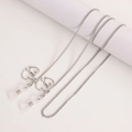 Silver metal glasses chain with heart pendants and silicone loops on white background - White K/Silver