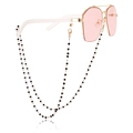 Lunettes de soleil à verres roses avec monture dorée et chaîne perlée noire élégante - Style Perles Rondes Noires (ZW2907-2#)