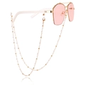 Pink sunglasses with gold frames and elegant pearl beaded decorative chain accessory - Fine Gold Chain Pearl Style (ZW2907-5#)