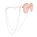 Pink lens oversized sunglasses with white temples and elegant white pearl lanyard chain - Evenly Spaced Pearl Style (ZW2907-6#)