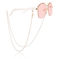 Pink lens sunglasses with white matte frame and crystal bead glasses chain strap - Crystal Clear Bead Style (ZW2907-7#)