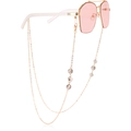 Pink lens polygon sunglasses with gold metal frame and beaded crystal glasses chain - Grey (2#)