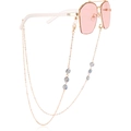 Octagonal pink lens sunglasses with gold chain featuring grey-blue crystal beads - Blue (3#)