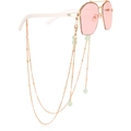 Polygonal gold sunglasses with pink lenses and light green stone beaded chain strap - Pink Marble Bead Style (1#)