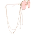 Gold aviator sunglasses with pink lenses and white beaded stone eyeglass chain strap - White Bead Style (2#)