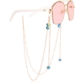 Pink hexagon sunglasses with a gold metal chain featuring marble pattern beads - Blue Green Starry Bead Style (3#)