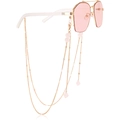 Pink lens sunglasses with golden metal frames and a beaded stone decorative chain - Light Pink Long Bead Style (5#)