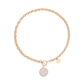 Gold OT toggle chain necklace with a white marble texture circular pendant - Marble Texture Round Tag (ZW2996) / Gold
