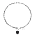 Punk OT buckle chain necklace featuring a black round pendant in silver finish - Black Shell Double Round Tag (ZW1086) / Steel