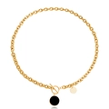Golden OT clasp thick chain necklace with black round pendant and gold medallion - Black Shell Double Round Tag (ZW1086) / Gold