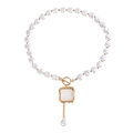 Vintage pearl necklace with golden OT buckle and square mother-of-pearl pendant - Pearl Relief Square Tag (ZW1905) / Gold