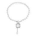Baroque pearl necklace with OT buckle and square faux mother-of-pearl pendant - Pearl Relief Square Tag (ZW1905) / Steel