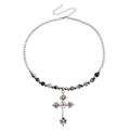Gothic multilayer cross necklace with silver chain and marble beads in vintage style - Marble Pattern Bead Cross Style (ZW2005) / Silver