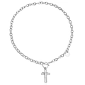 Close-up of silver cross necklace with shell inlay and OT toggle clasp closure - Cross Mother of Pearl Square Tag (ZW2499) / Steel