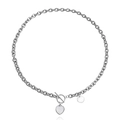 Detailed view of silver chunky chain necklace with heart shell pendant and toggle clasp - Heart Mother of Pearl Round Tag Set (ZW1389) / Steel