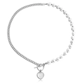 Asymmetric pearl and silver curb chain necklace with heart pendant and OT toggle clasp - Pearl Spliced Heart Mother of Pearl (ZW1219) / Gold