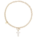 Golden punk necklace featuring a cross pendant with shell inlay and classic OT clasp - Cross and Round Tag Style (ZW2551) / Gold
