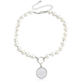 Elegant white faux pearl necklace with silver lobster clasp and round shell pendant - Round Shell Pendant Style (ZW1025) / Golden (ZW1025)