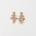 Pink teardrop crystal flower charms with gold plating and white zircon accents - Pink