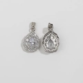Pear-shaped pendant necklace with crystal halo and silver metal setting in front back view - Silver with White Stone
