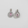 Pear cut pink crystal pendant necklace with cubic zirconia halo and silver finish - Silver with Pink Stone