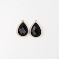 Pair of teardrop black faceted pendants with gold-plated metal edges for DIY jewelry making - Black