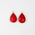 Faceted red crystal teardrop pendants with gold-plated edges for DIY jewelry making - Red