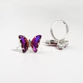 Funkelnder Schmetterling Ring mit lila Kristallen und silbernem Band für Damen - Einstellbar Offen / Dunkellila