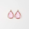 Pink faceted teardrop gemstone charms with gold metal edging for DIY jewelry making - Pink