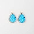 Pair of sky blue faceted teardrop pendants with gold plated frames for jewelry DIY - Lake Blue