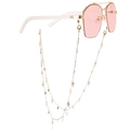 Chic hexagonal gold sunglasses with pink lenses and a cross pendant beaded chain strap - Cross Colored Bead Style (ZW744)