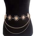 Catena da vita dorata bohémien con motivi a sole sbalzati e maglie metalliche a strati - Oro (Triplo Strato)