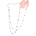 Pink lens sunglasses with gold frame and blue cube bead lanyard chain strap - 3# (Blue/Gold)