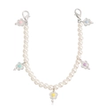 Faux pearl shoe chain with five colorful macaron flower charms and silver lobster clasps - Silver