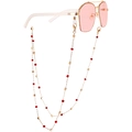 Pink lens sunglasses with gold chain featuring red and golden cube beads decoration - 4# (Red/Gold)