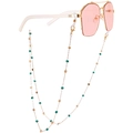 Lunettes roses avec monture dorée et chaîne de lunettes à perles vertes - 5# (Vert/Or)