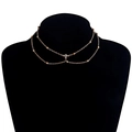 Rose gold double-layer body chain necklace with beads and rhinestone pendant for women - Gold (9718)