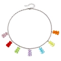 Colorful resin gummy bear charm necklace with seven vibrant pendants on silver chain - 7 Bears Silver Color Necklace