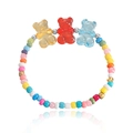 Rainbow beaded bracelet with three colorful translucent resin bear pendants in cute style - Gold Color Beaded Bear Bracelet (Elastic)