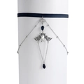 Choker gótico de murciélago con cinta de terciopelo negro, cadenas plata y gema blanca - Plateado