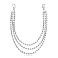 Three-layer silver rhinestone shoe chain with lobster clasps on white background - Three-layer Rhinestone Chain / Silver