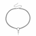 Silver minimalist cross sword choker necklace with bold cuban chain and punk style - Silver