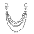 Triple-layer silver hip hop chain featuring beaded and classic link styles with clasps - Silver
