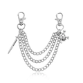 Chaîne de pantalon argentée à trois couches avec charms crâne et épée style punk - K Blanc/Argent
