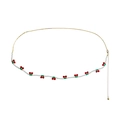 Bohemian gold chain waist belt with white pearls and red cherry charm accents - Gold