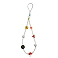 Beaded phone lanyard with clear beads, black smiley face, and colorful fruit charms - Colorful