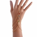 Gold punk bracelet with colorful crystals and faux pearls on a hand model - Five-Color Stone Decor (ZW2945-2#)
