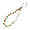 Handmade phone charm with colorful resin hearts and elegant white faux pearls - Colorful
