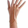 Gold boho slave bracelet featuring white pearls and finger ring chain for women - Vertical Pearl String Style (ZW2945-3#)
