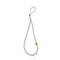 Chic white faux pearl mobile phone lanyard featuring a vibrant yellow smiley face bead accent - White Artificial Pearl with Yellow Smiley Style(ZW2448)